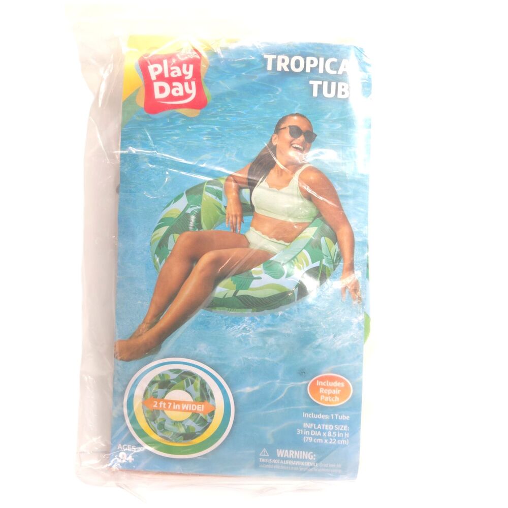 Play Day Tropical Tube Inflatable Pool Float 31 in Green New